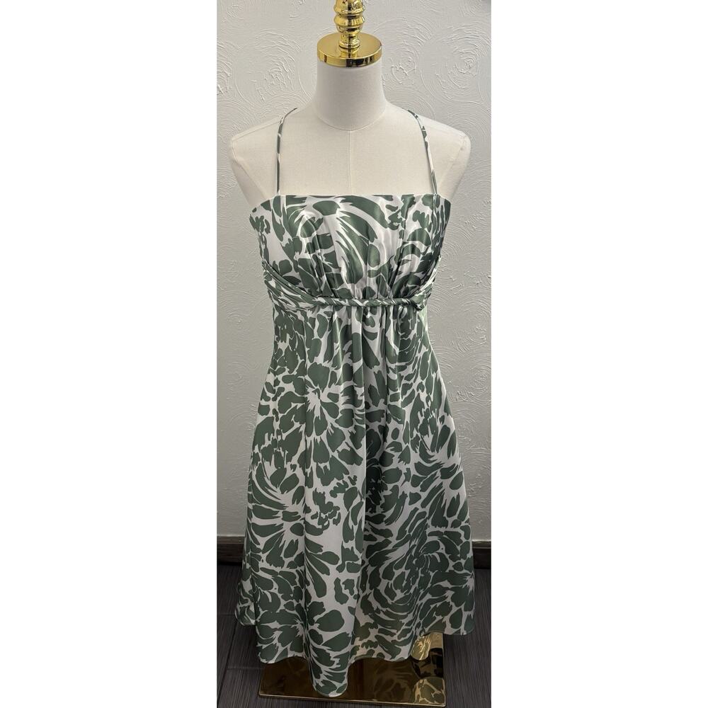 Alfred Angelo Women’s Green Floral Satin Dress Size 4 Cocktail Formal Wedding